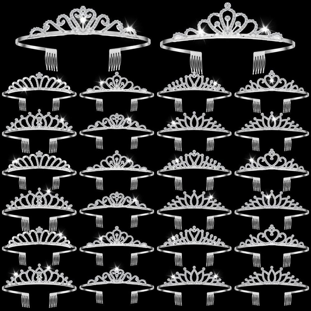 24 Pcs Crystal Tiara Headbands Alloy Rhinestone for Weddings Prom Bridal
